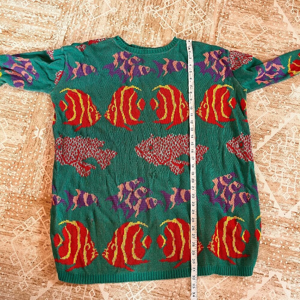 Betsey Johnson Punk Label 80s Vintage Fish Knit Crewneck Sweater Dress - Picture 7 of 8